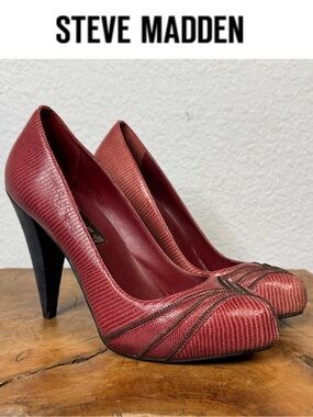 Y2K STEVEN BY STEVE MADDEN STACY RED TEXTURED LEATHER PUMPS TAPERED STILETTO